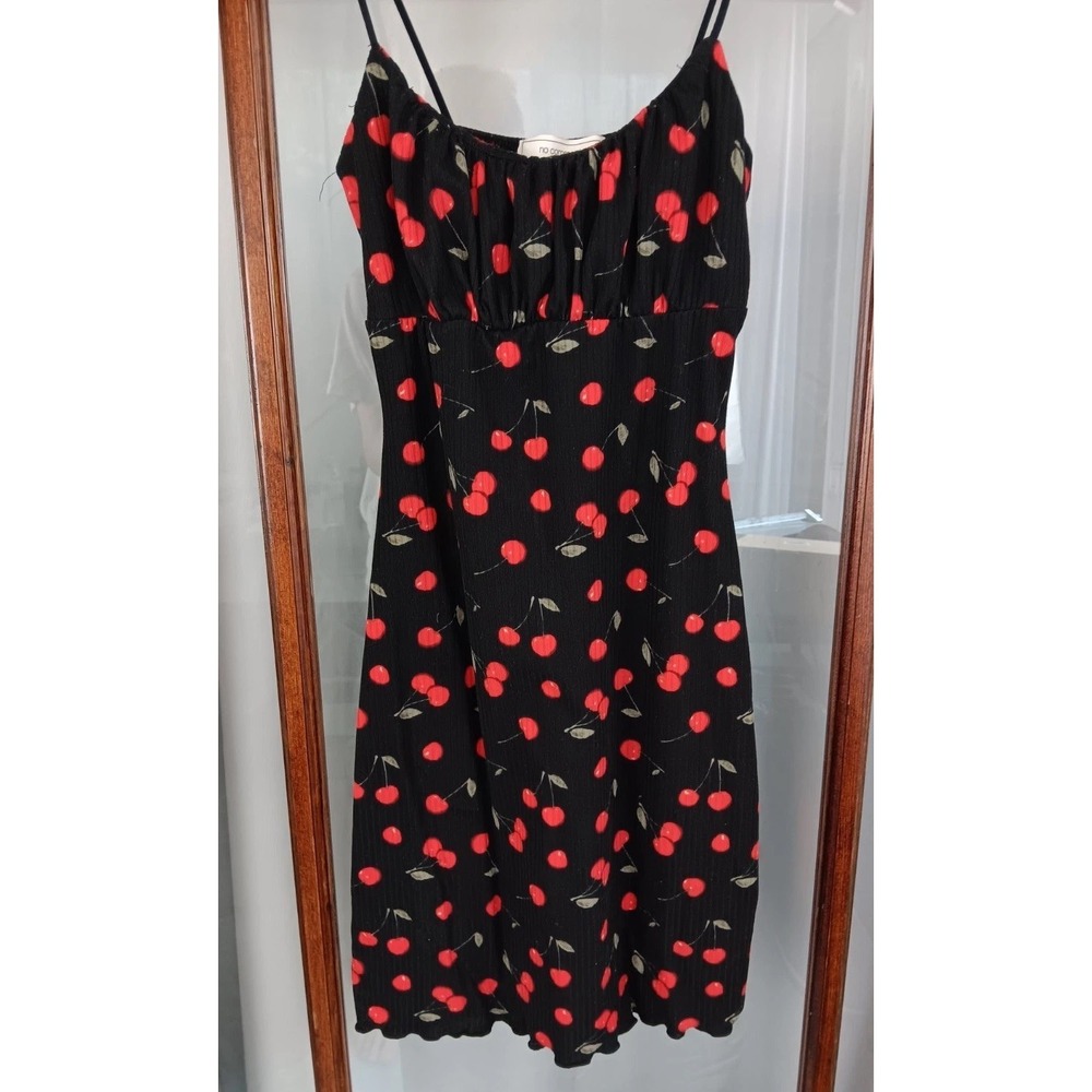 Y2K No Comment Cherries Dress Polyester Blend Womens Size Small Vintage Babydoll